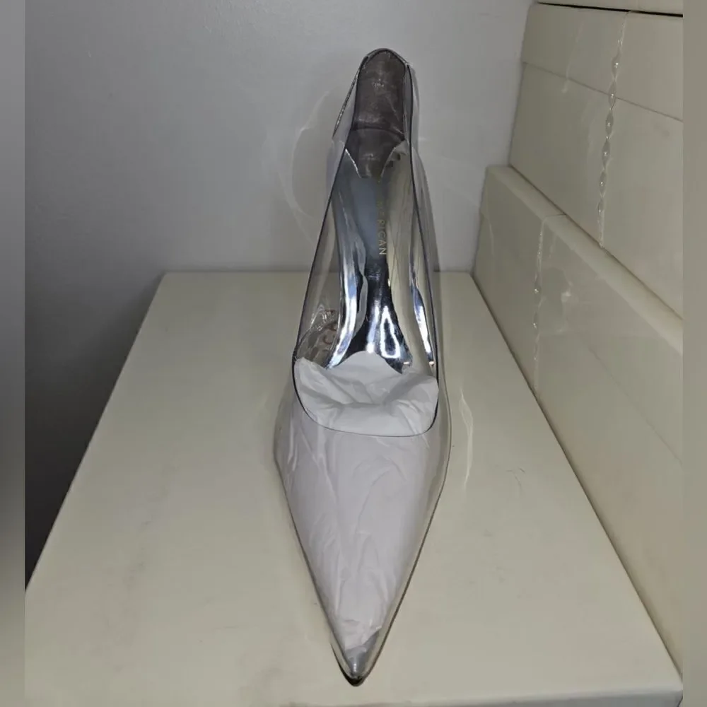 Good American Clear PVC Pointed Toe Stiletto Heels with Silver Trim